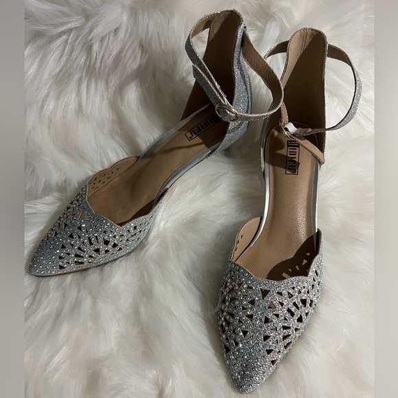 Silver sequins ankle strap kitten heels - Picture 2 of 6